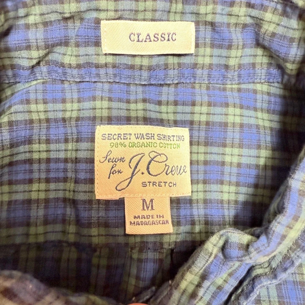 J.Crew Classic Stretch Secret Wash Organic‎ Cotton Plaid Shirt M